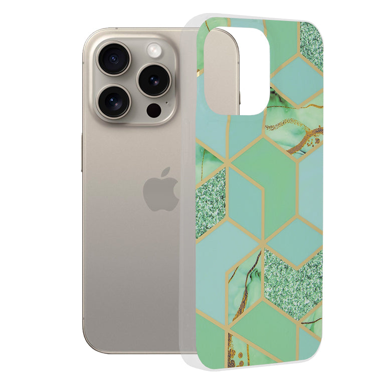 Husa de protectie Techsuit Marble Series compatibil cu iPhone 15 Pro Max, Verde Hex