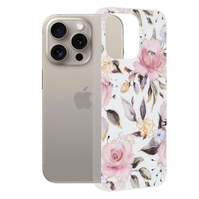 Husa de protectie Techsuit Marble Series compatibil cu iPhone 15 Pro Max, Chloe White