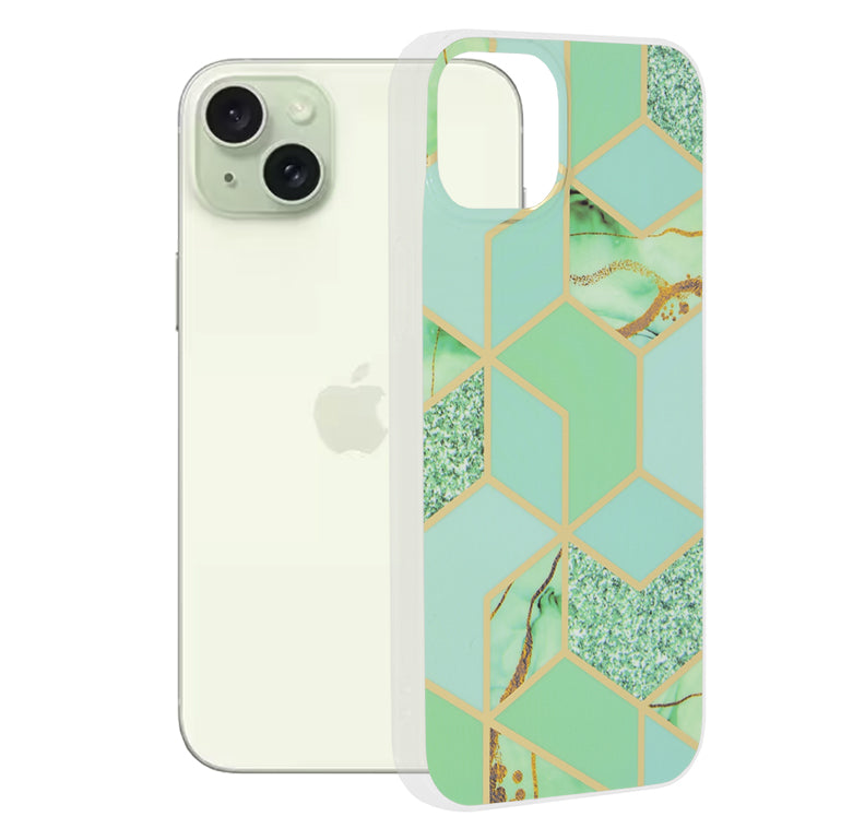 Husa de protectie Techsuit Marble Series compatibil cu iPhone 15 Plus, Verde Hex