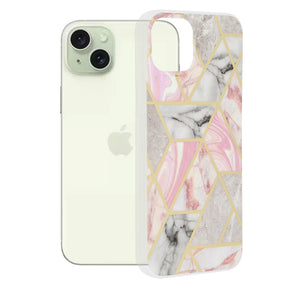 Husa de protectie Techsuit Marble Series compatibil cu iPhone 15 Plus, Roz Hex