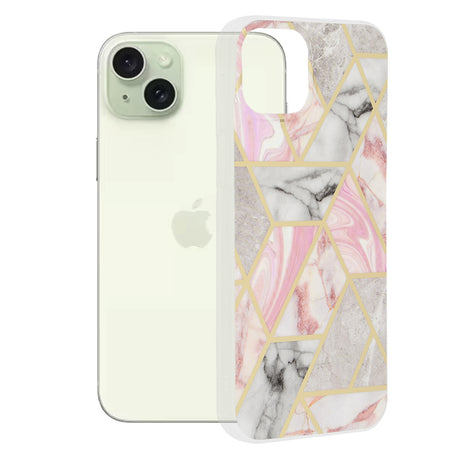 Husa de protectie Techsuit Marble Series compatibil cu iPhone 15 Plus, Roz Hex