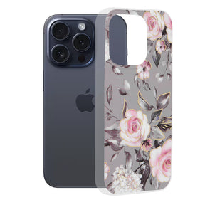 Husa de protectie Techsuit Marble Series compatibil cu iPhone 15 Pro, Bloom of Ruth Gray