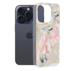 Husa de protectie Techsuit Marble Series compatibil cu iPhone 15 Pro, Roz Hex