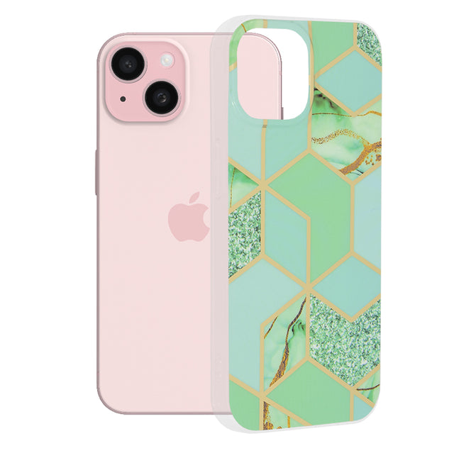 Husa de protectie Techsuit Marble Series compatibil cu iPhone 15, Verde Hex