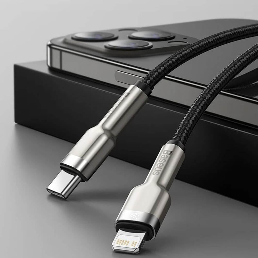 Cablu Baseus Cafule Series Metal (CATLJK-A01), Type-C to Lightning, PD20W, 1m, Negru