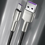 Cablu Baseus Cafule Series Metal (CAKF000001), USB to Type-C, Super Fast Charging, 66W, 6A, 25cm, Negru