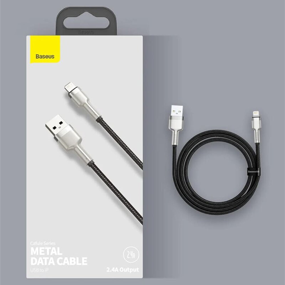 Cablu Baseus Cafule Series Metal (CALJK-01), USB to Lightning, 2.4A, 480Mbps, 25cm, Negru