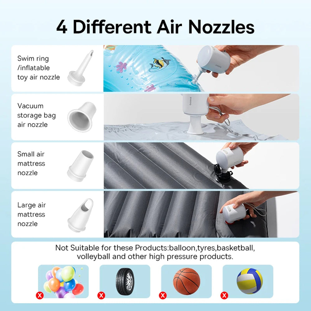Gadget Baseus Air Pump PocketGo (C11157700221-00), Portable, Rechargeable, Multifunctional, LED Light, 230l/min, 3.5kPa, Alb