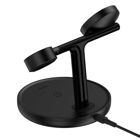 Incarcator Baseus Wireless Charging Station Swan (WXTE000101), MagSafe, for iPhone, iWatch, AirPods, with Cable Type-C, 1m, Negru