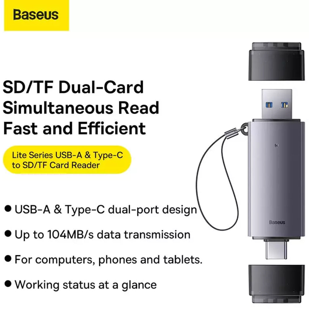 Cititor de carduri USB, Type-C 3.0 la MicroSD, SD - Baseus Lite Series (WKQX060113) - Gray