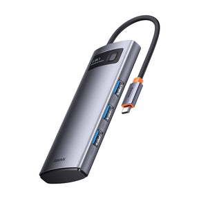 Hub/Dock Baseus Docking Station Metal Gleam Series (WKWG070013), 4in1 Multifunctional Hub, Type-C to 4 x USB 3.0, Type-C, Gri