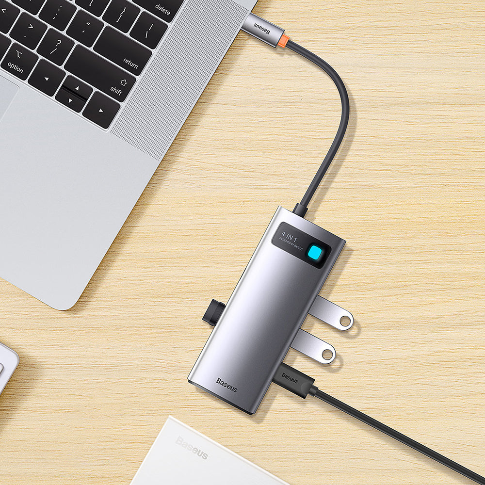 Hub/Dock Baseus Docking Station Metal Gleam Series (WKWG070013), 4in1 Multifunctional Hub, Type-C to 4 x USB 3.0, Type-C, Gri
