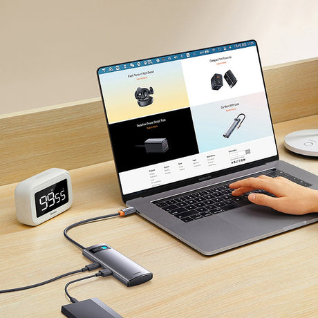 Hub/Dock Baseus Docking Station Metal Gleam Series (WKWG070013), 4in1 Multifunctional Hub, Type-C to 4 x USB 3.0, Type-C, Gri