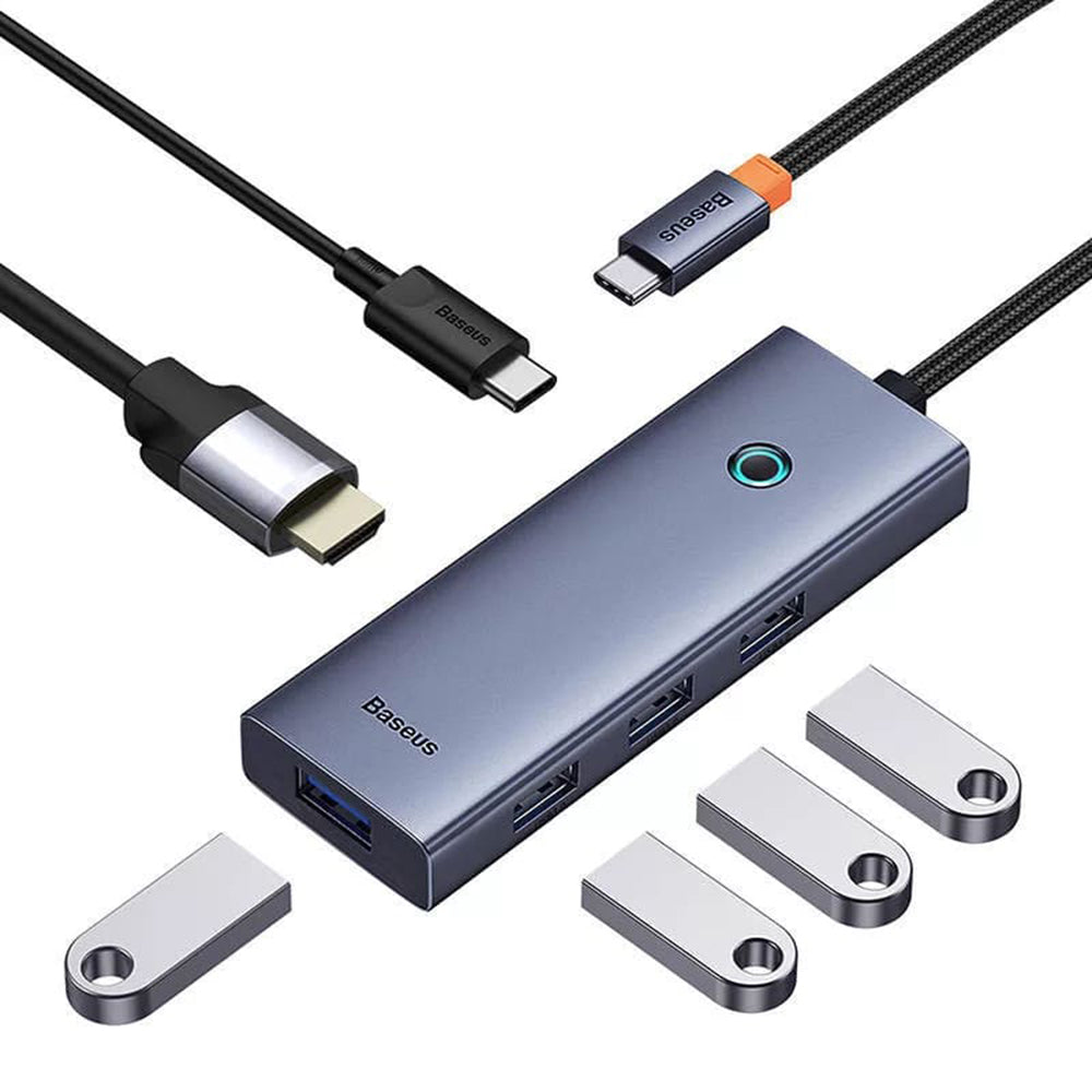Hub/Dock Baseus Docking Station UltraJoy (B00052807813-01), Type-C to HDMI, 4xUSB, Type-C, 4K@60Hz, Gri Spatial