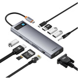 Hub Baseus Metal Gleam (B00030709811-00), Type-C to HDMI 4K, VGA, 4xUSB, RJ45, Gri