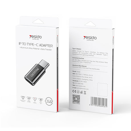 Adaptor Yesido OTG Adapter (GS22), Type-C to Lightning, Aluminium Alloy, 480Mbps, Gri