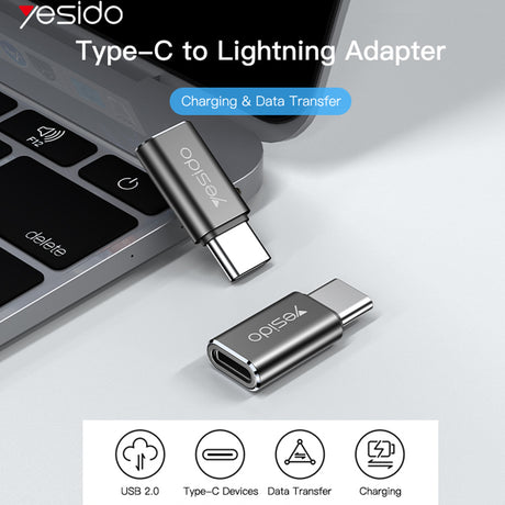 Adaptor Yesido OTG Adapter (GS22), Type-C to Lightning, Aluminium Alloy, 480Mbps, Gri