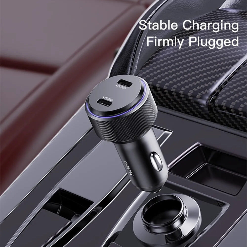 Incarcator Yesido Car (Y48), 2x Type-C, Fast Charging, 60W, Negru