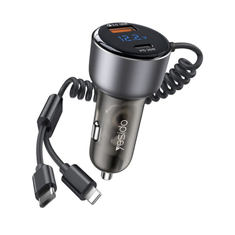 Incarcator Yesido Car (Y58), USB, Type-C, with Cable Lightning, Type-C, Fast Charging, 60W, 120cm, Gri