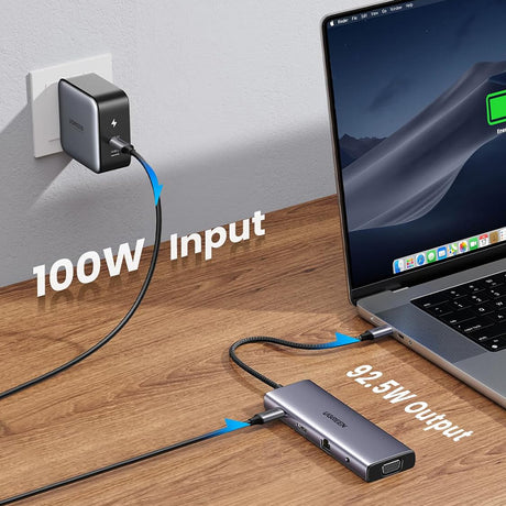 Hub/Dock Ugreen Docking Station CM498 (15601), USB-C to Type-C, 3x USB, HDMI, RJ45, Jack 3.5mm, VGA, TF, SD Card, Gri