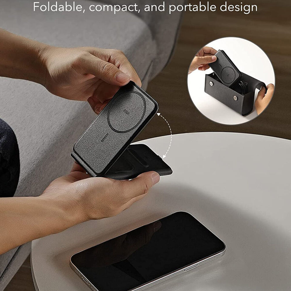 Incarcator ESR Premium 3in1 Travel Wireless Charging Set (2C569A), for iPhone, MFi Apple Watch, AirPods, Qi2 15W, Negru
