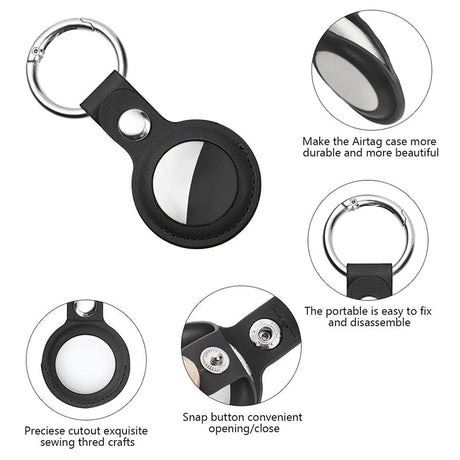 Suport Techsuit Secure Leather (SLH1), Apple AirTag Case, with Metal Ring, Negru