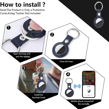 Suport Techsuit Secure Leather (SLH1), Apple AirTag Case, with Metal Ring, Albastru
