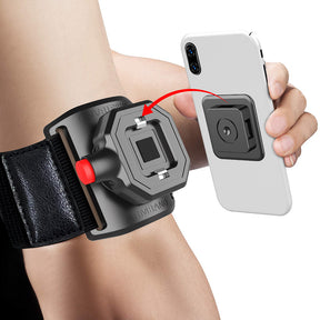 Techsuit Sports Armband with Phone Locker (TSA1), Velcro Mounting Strap, Quick Button Release, 3M Glue, max 6.8", Negru