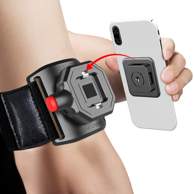 Techsuit Sports Armband with Phone Locker (TSA1), Velcro Mounting Strap, Quick Button Release, 3M Glue, max 6.8", Negru