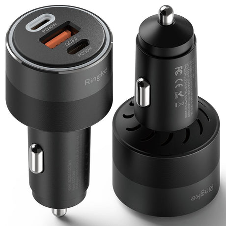 Incarcator Ringke Car, USB, 2x Type-C, PD30W, QC3.0, with Ambiental Light, Negru