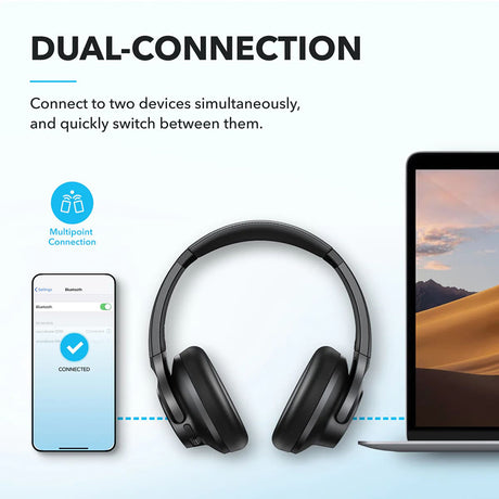 Casti Anker Wireless Life Q20i (A3004G11), Bluetooth, Hybrid Active Noise Cancelling, Dual-Connections, Negru