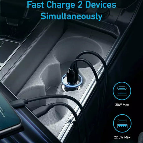 Incarcator Anker Car 323 (A2735G11), USB, Type-C, LED Light, 52.5W, Negru