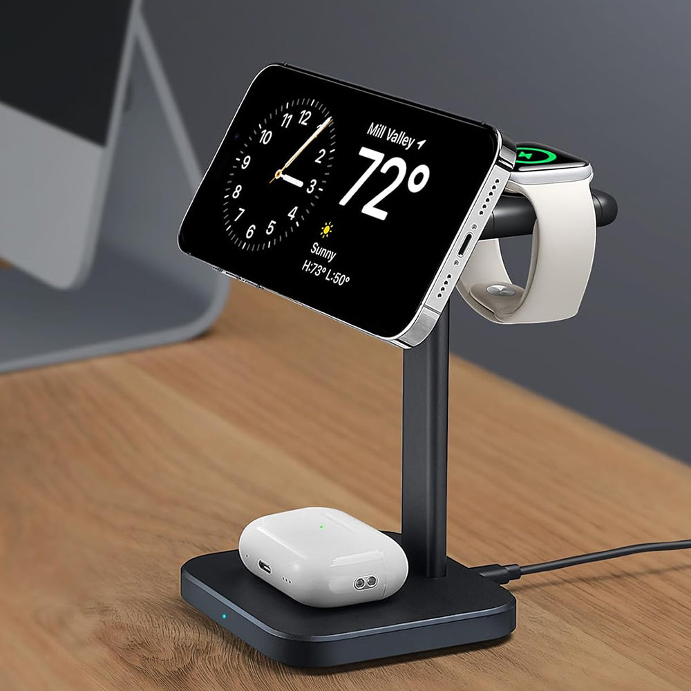 Incarcator ESR Charging Station 3in1 HaloLock, for iPhone MagSafe, AirPods Pro and Apple Watch, with Detachable Watch Charger, Negru
