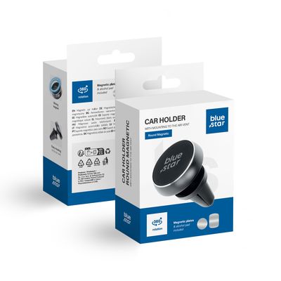 BLUE STAR suport auto magnetic rotund pentru grila de ventilație negru