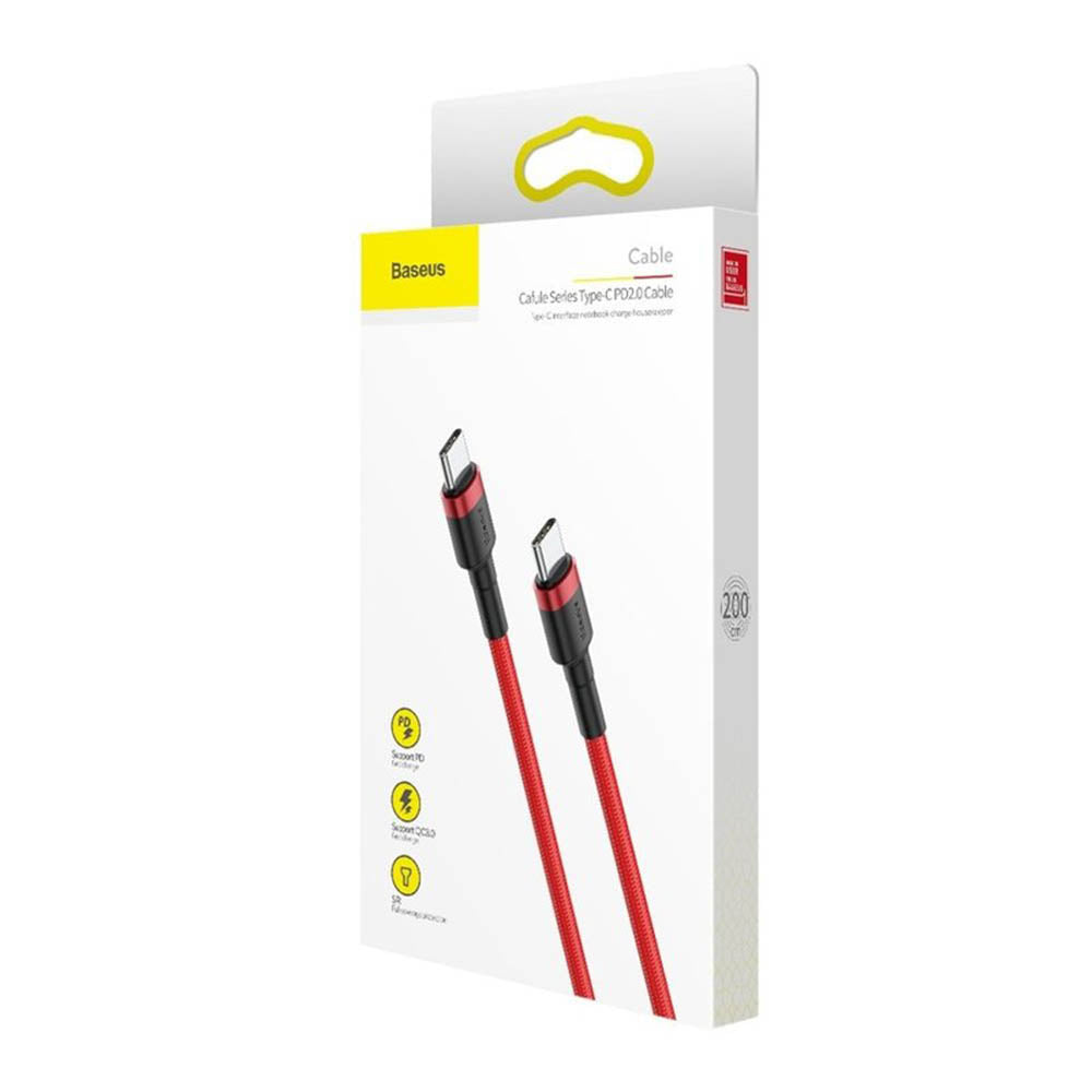 Cablu Baseus Cafule (CATKLF-H09), Type-C to Type-C, 60W, 3A, 2m, Rosu / Black