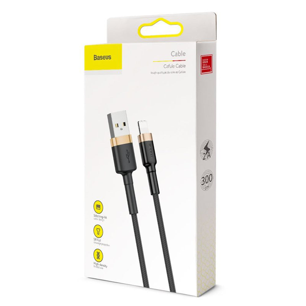 Cablu Baseus Cafule (CALKLF-RV1), USB to Lightning, 2A, 3m, Negru / Gold