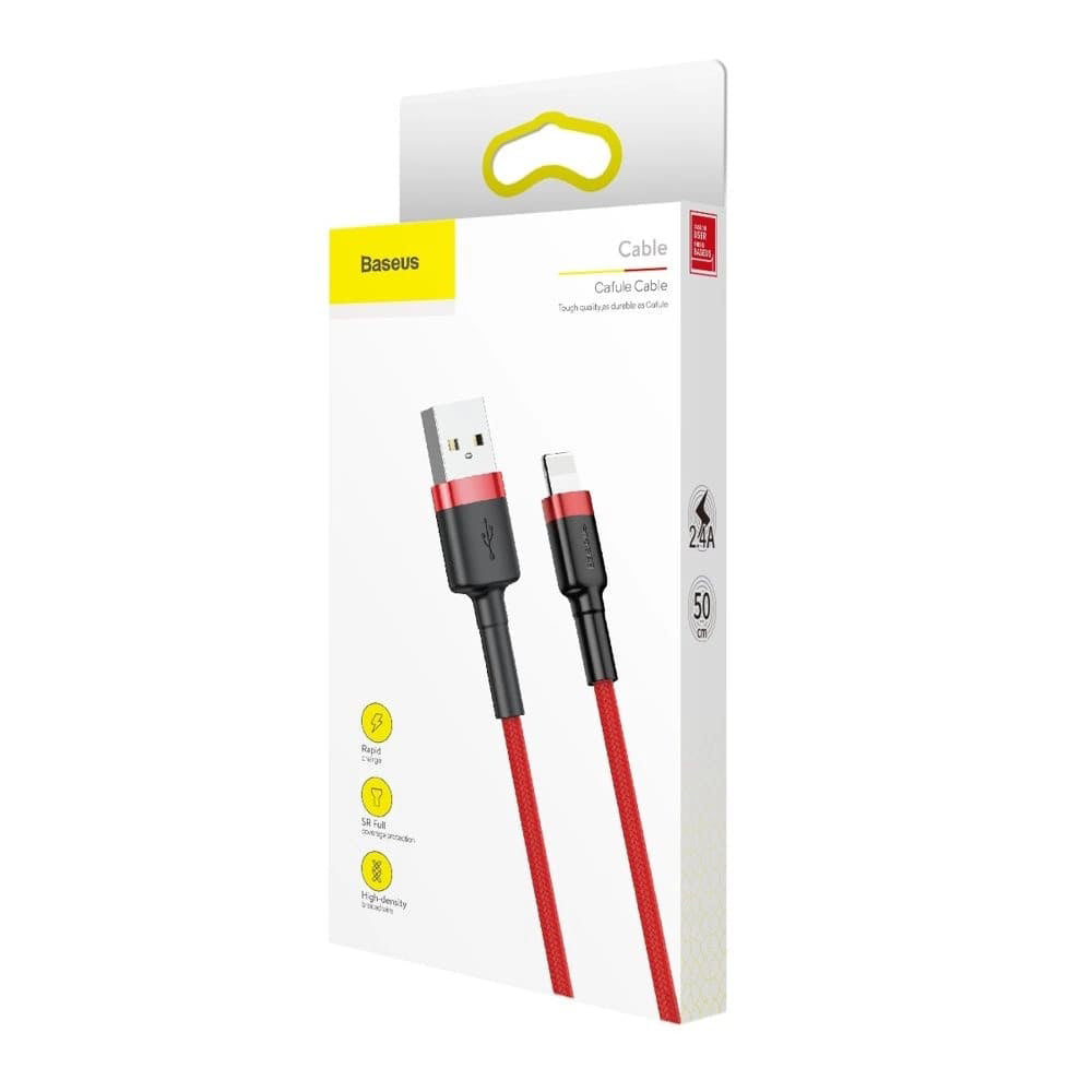 Cablu Baseus Cafule (CALKLF-A09), USB to Lightning, Fast Charging, Q.C.3.0, 2.4A, 0.5m, Rosu