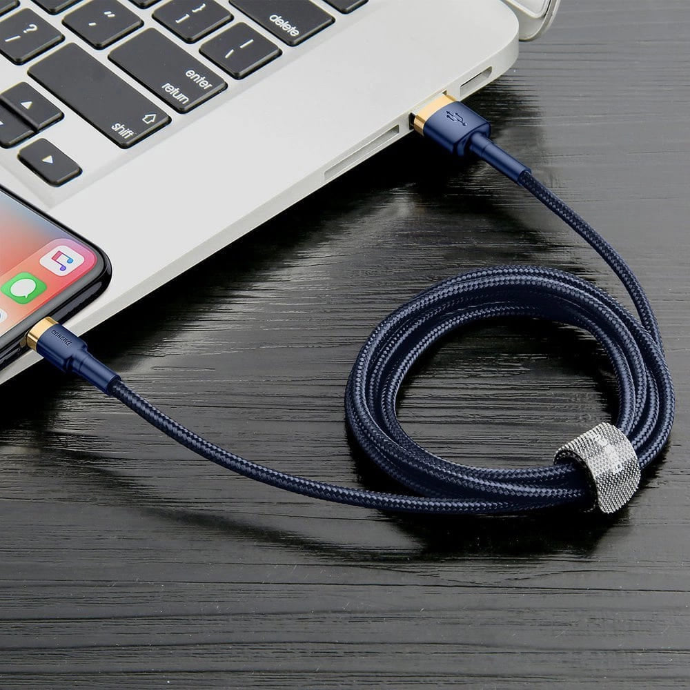 Cablu Baseus Cafule (CALKLF-CV3), USB to Lightning, QC3.0, 1.5A, 2m, Albastru / Gold