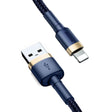 Cablu Baseus Cafule (CALKLF-CV3), USB to Lightning, QC3.0, 1.5A, 2m, Albastru / Gold
