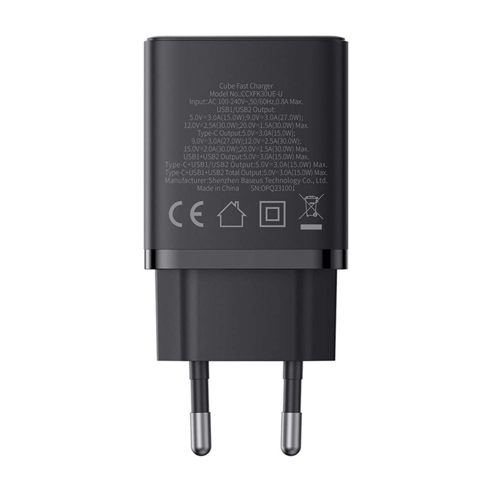 Incarcator Baseus (P10111402113-00), GaN, 2x USB, Type-C, Fast Charging, 30W, Cluster Black