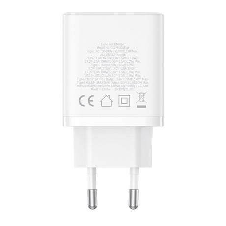 Incarcator Baseus (P10111402213-00), GaN, 2x USB, Type-C, Fast Charging, 30W, Alb