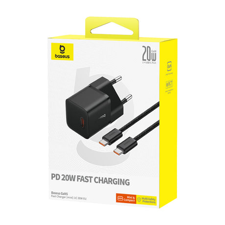 Incarcator Baseus (P10110900113-00), Type-C Cable Included, GaN, Type-C, 20W, 1m, Cluster Black
