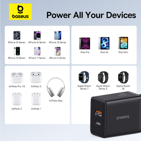 Incarcator Baseus (P10111404113-00), USB, Type-C, Fast Charge 30W, Cluster Black