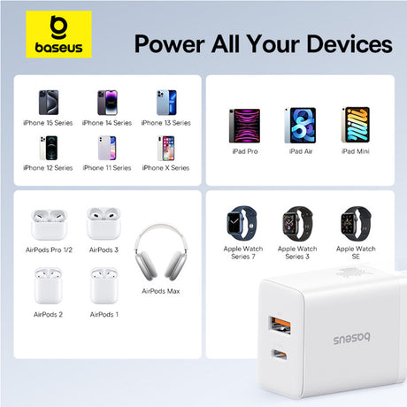 Incarcator Baseus (P10111404213-00), USB, Type-C, Fast Charge 30W, Moon White