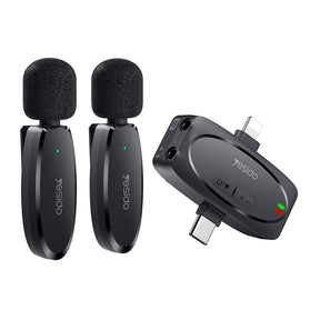 Casti Yesido (set de 2) Wireless Lavalier Microphones (KR15), 3 in 1 Receiver, TC, Lighting, 3.5mm Jack, 2.4GHz, Negru
