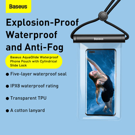 Baseus Waterproof Case (P60263701213-00), IPX8, with Cylindrical Slide Lock, for Phone 7.2", Moon White