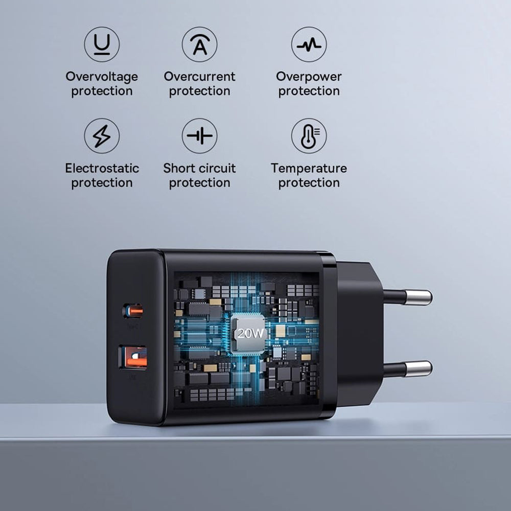 Incarcator Baseus (P10111403113-00), USB, Type-C, Fast Charge 20W, Cluster Black
