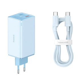 Incarcator Baseus GaN6 Pro (P10162705312-00), Type-C Cable Included, 2x USB, 2x Type-C, 100W, 100W, 20V, 5A, 1m, Albastru