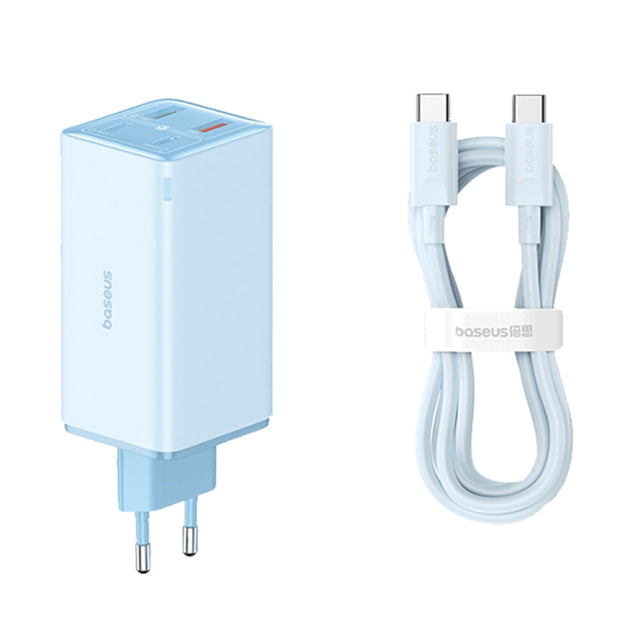 Incarcator Baseus GaN6 Pro (P10162705312-00), Type-C Cable Included, 2x USB, 2x Type-C, 100W, 100W, 20V, 5A, 1m, Albastru