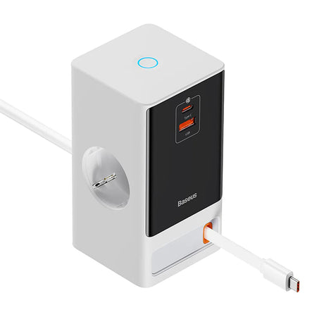 Gadget Baseus Extension Cord PowerCombo (PSLR000602), USB, 2xType-C, Shuko, 65W, Alb